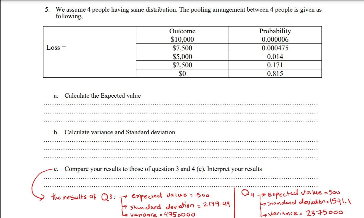 5. We assume 4 people having same distribution. The pooling arrangement