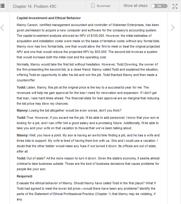  Chapter 14, Problem 49C Bookmark Show all steps: ON Capital Investment