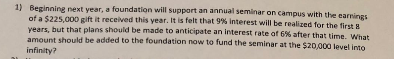  1) Beginning next year, a foundation will support an annual seminar