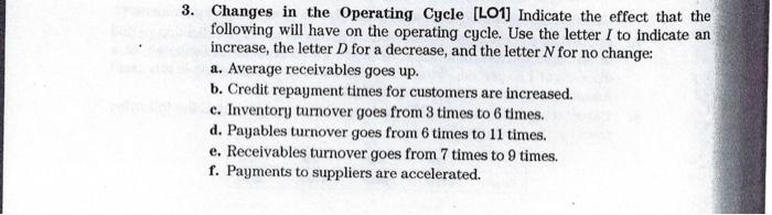  3. Changes in the Operating Cycle [LO1] Indicate the effect that