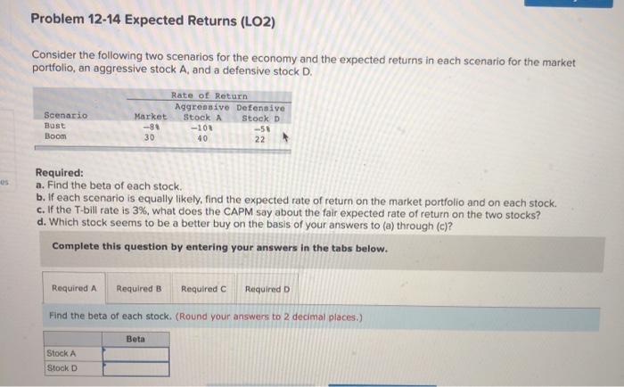  Problem 12-14 Expected Returns (LO2) Consider the following two scenarios for
