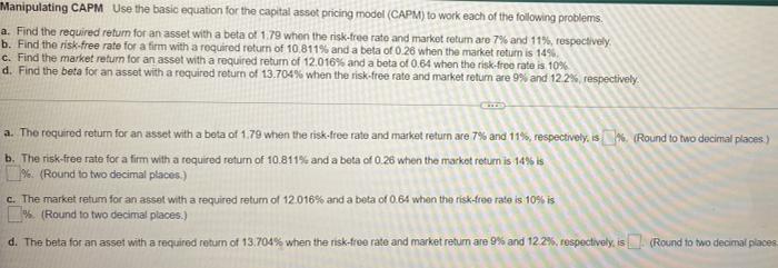  Manipulating CAPM Use the basic equation for the capital asset pricing