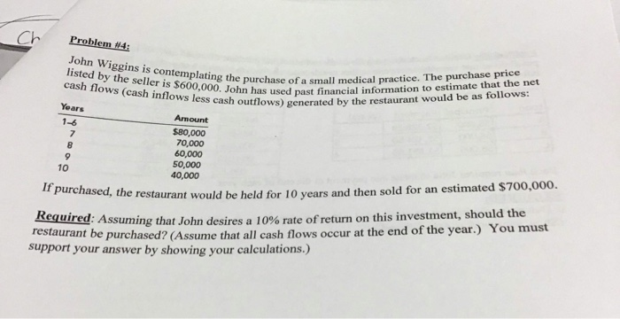 4 Problem #4: John Wiggins is contemplating the purel listed by the