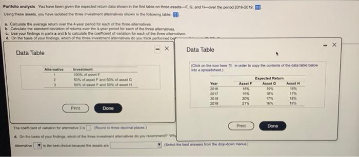  Portfolio analysis You have been given the expected tutun data shown
