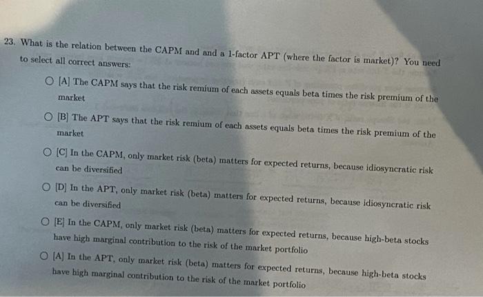  23. What is the relation between the CAPM and and a