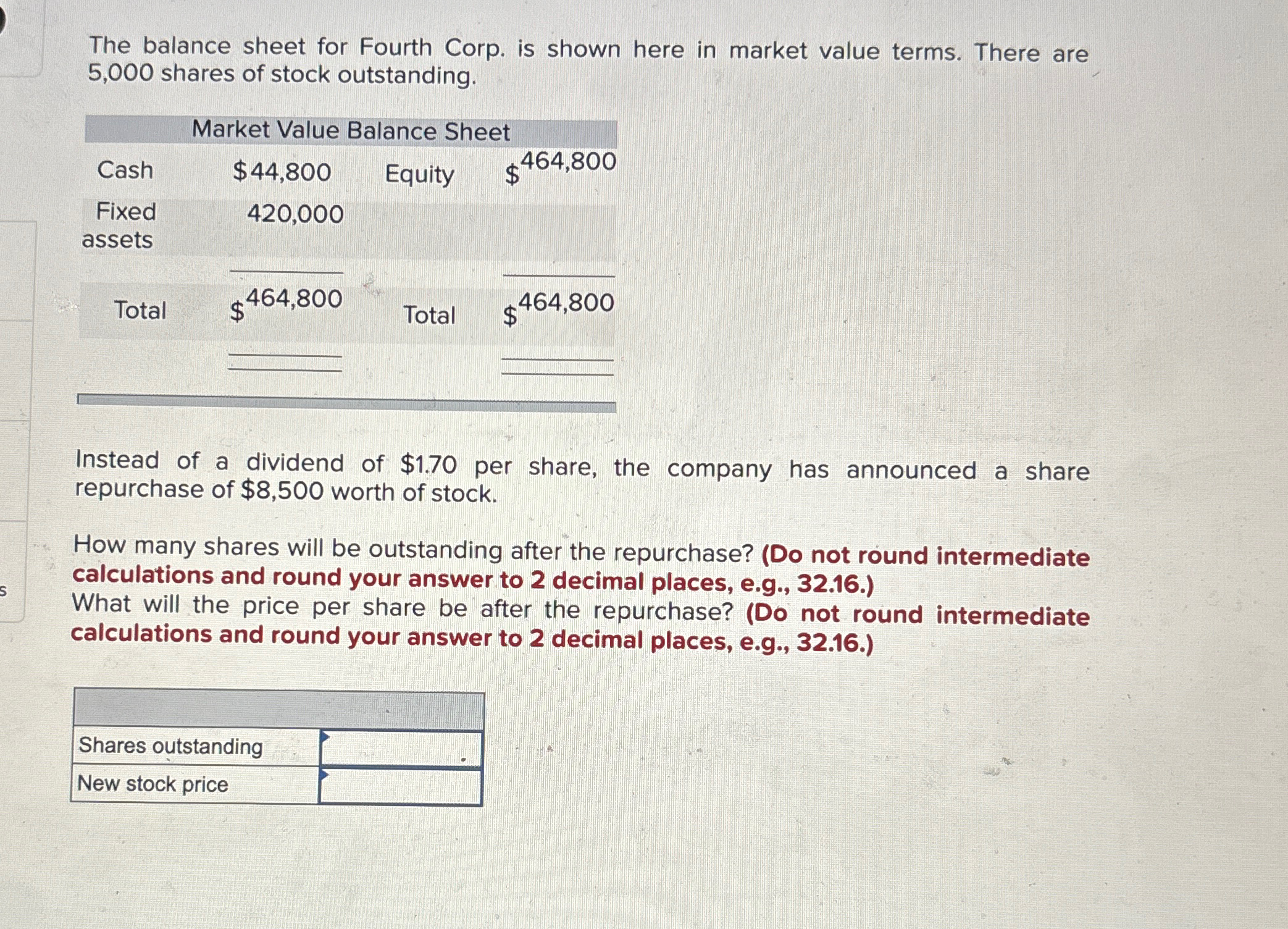  The balance sheet for Fourth Corp. is shown here in market