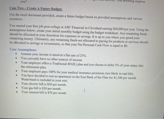 I need help me with In this case scenario, the excel file