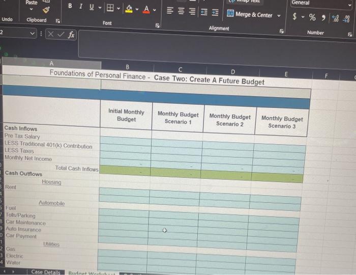 - Create A Future Budget: Use the excel document provided, create a