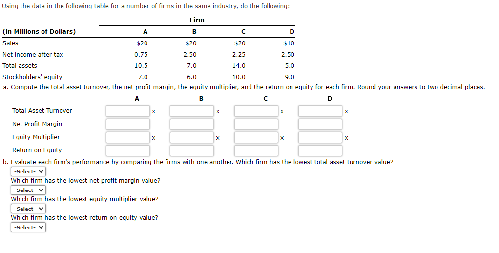  Using the data in the following table for a number of