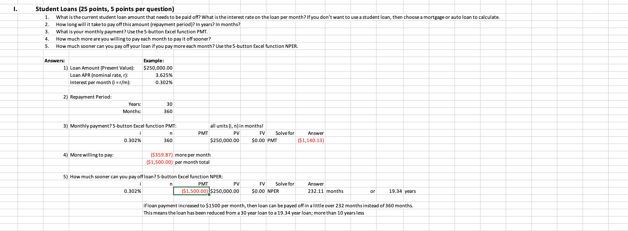  I. Student Loans (25 points, 5 points per question) 2. How