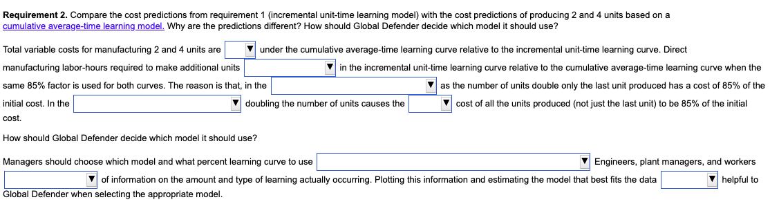 and 4 units assuming that Global Defender uses an 85% incremental unit-time