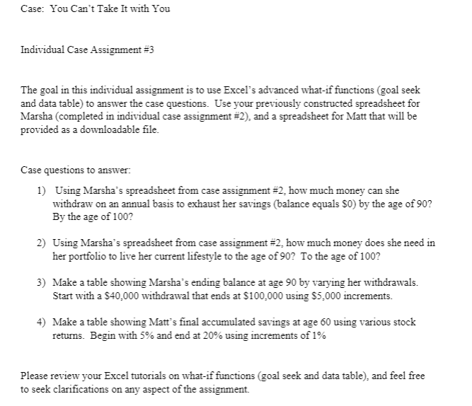 Case: You Can't Take It with You Individual Case Assignment #3