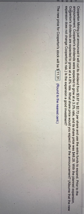  Cooperton Mining just announced it will cut its dividend from $3.87