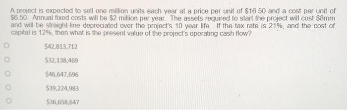  A project is expected to sell one million units each year