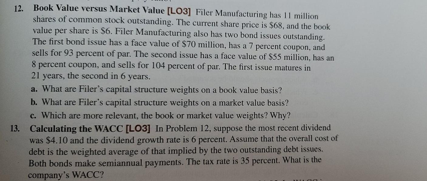 help 13. calculating WACC reference 12 12. Book Value versus Market