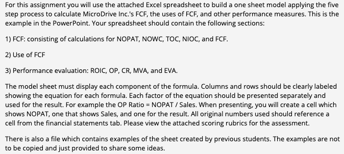 For this assignment you will use the attached Excel spreadsheet to