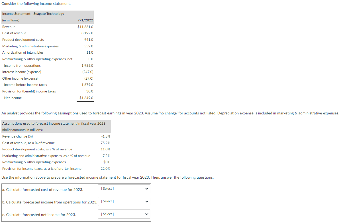  Consider the following income statement