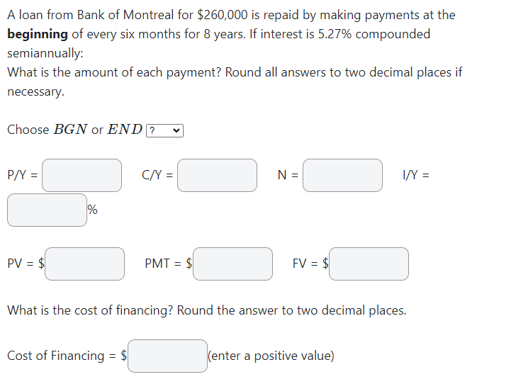 answer in boxes clearly A loan from Bank of Montreal for $260,000