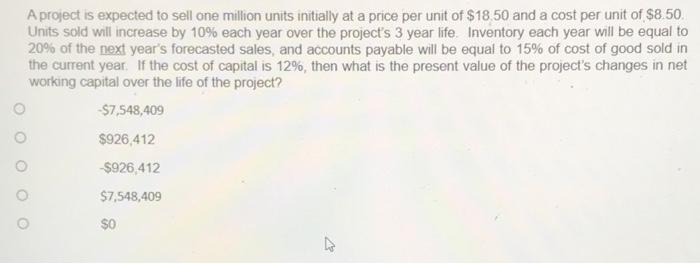  A project is expected to sell one million units initially at