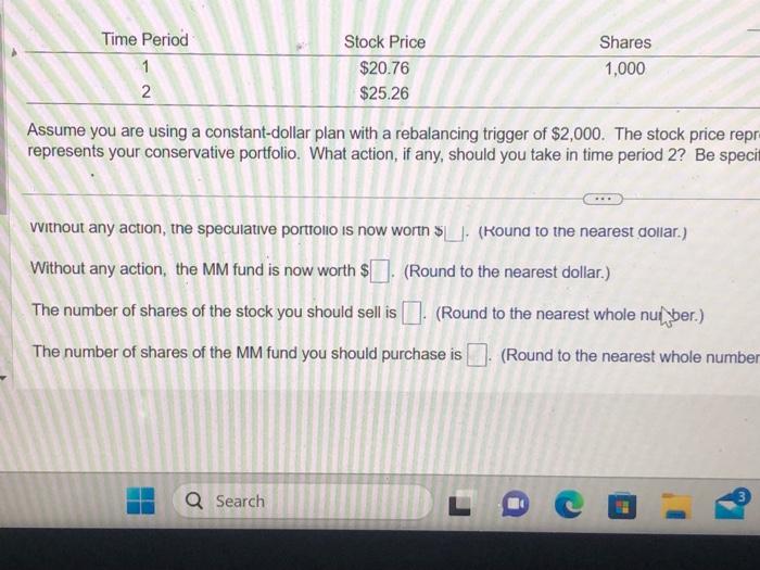 of $2,000. The stock price rep represents your conservative portfolio. What action,