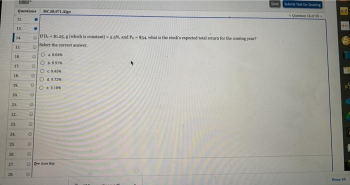  Save Test for Grading MC..071 Algo A-Z Questions 12 Question 14