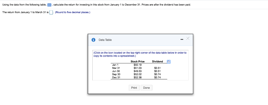 f Using the data from the following table, calculate the retum