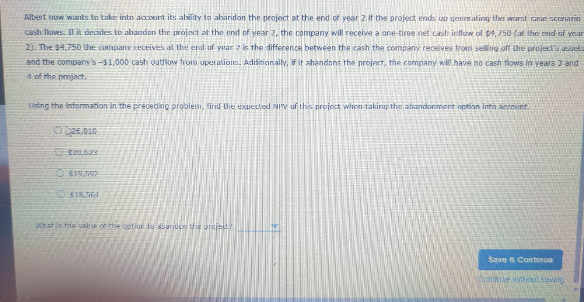 an initial investment of $15,000. The base-case cash flows for this project