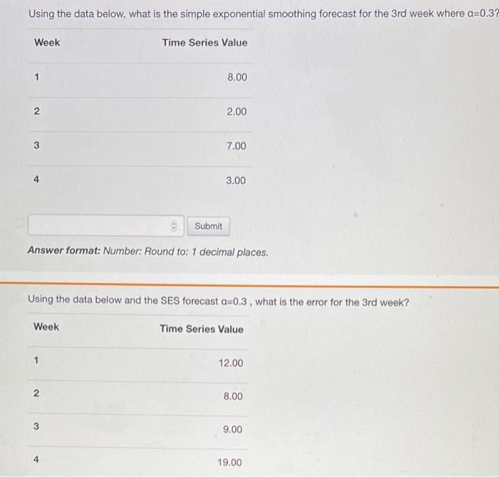  Using the data below, what is the simple exponential smoothing forecast