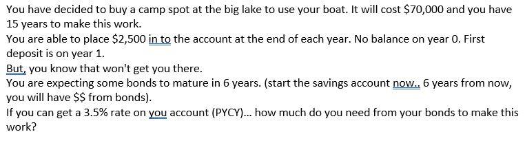 please show work and i will like on excel You have decided