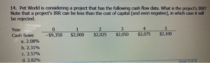  14. Pet World is considering a project that has the following