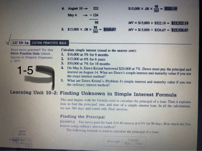  Please help. Please provide answer and formula. 98 4. August 10-222