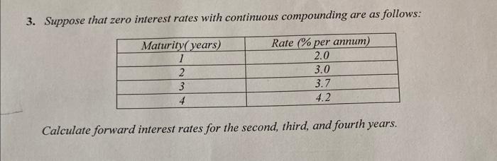  3. Suppose that zero interest rates with continuous compounding are as