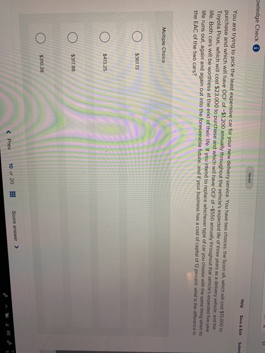  owledge Check Help Save &Exit Submi You are trying to pick