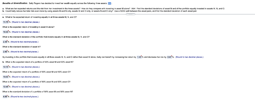 Answer is wrong, could you mind give correct anwsers. Benefits of diversification
