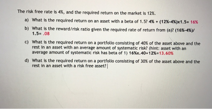  I only need help on part D The risk free rate