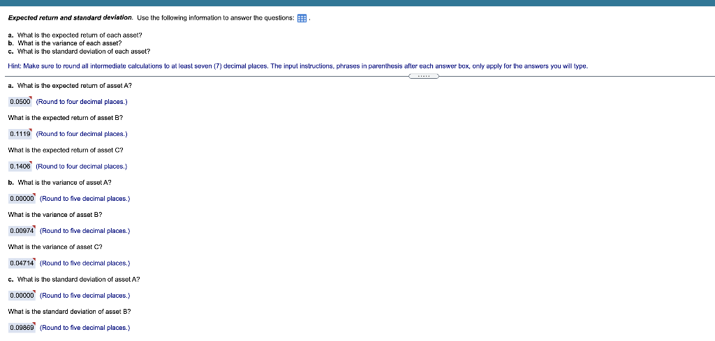  Expected return and standard deviation. Use the following information to answer