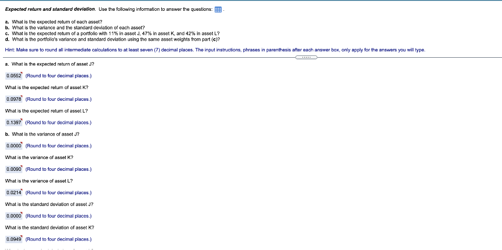  Expected return and standard deviation. Use the following information to answer