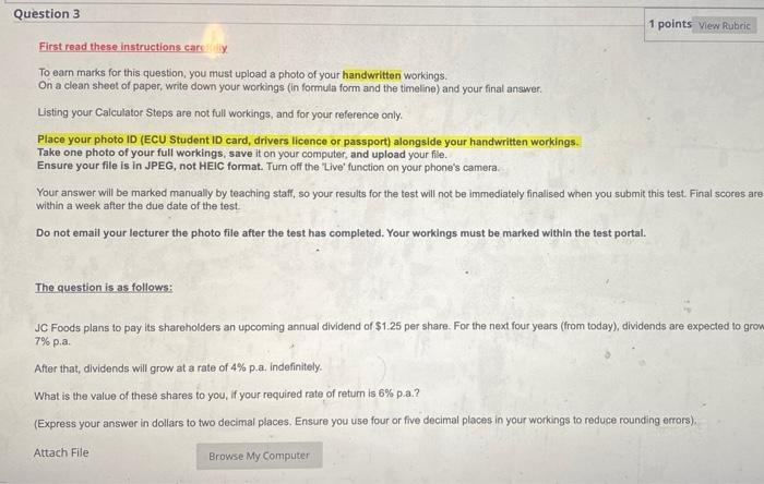  Question 3 1 points View Rubric First read these instructions carry
