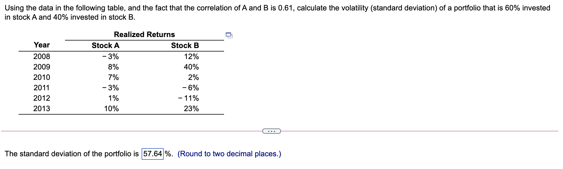  Using the data in the following table, and the fact that