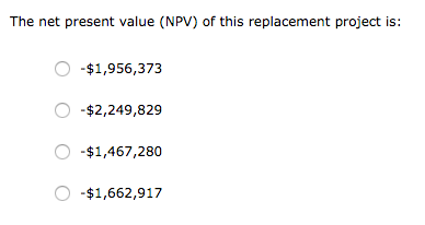  The net present value (NPV) of this replacement project is: $1,956,373