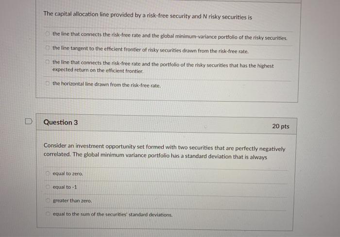  The capital allocation line provided by a risk-free security and N