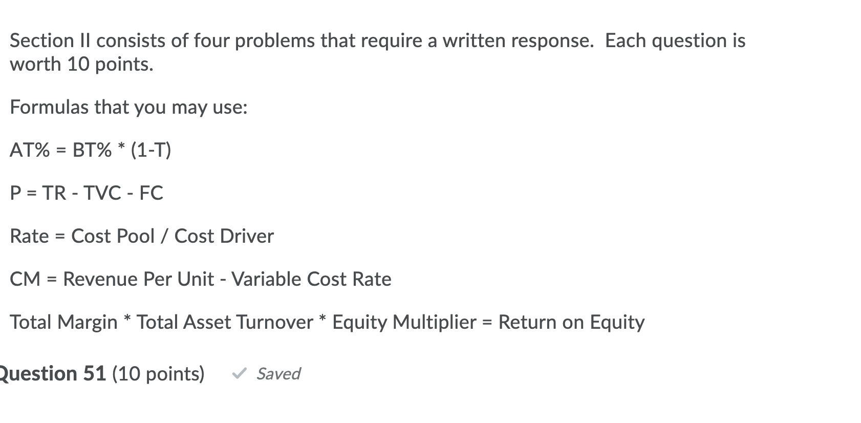 Please show work. Section Il consists of four problems that require a