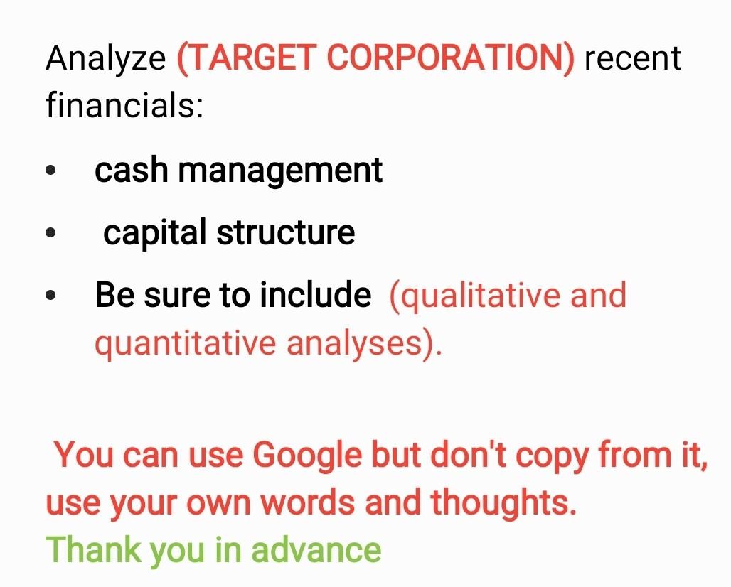 PLEASE TALK ABOUT THIS TARGET (SEE PICTURE BELOW) Analyze (TARGET CORPORATION)