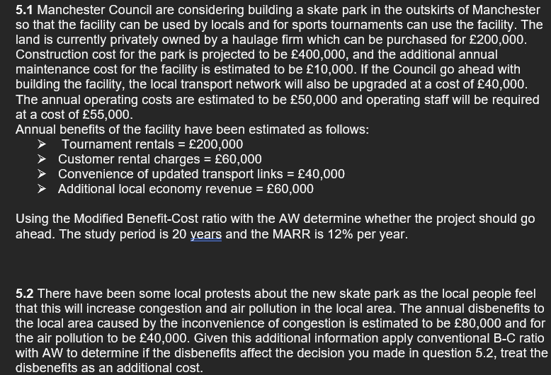 Please help in solving 5.1 and 5.2. Please provide the necessary formulas.