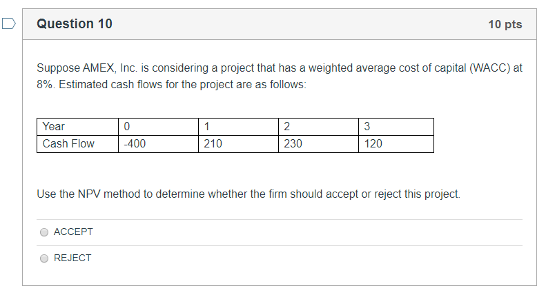 Use the NPV method to determine whether the firm should accept
