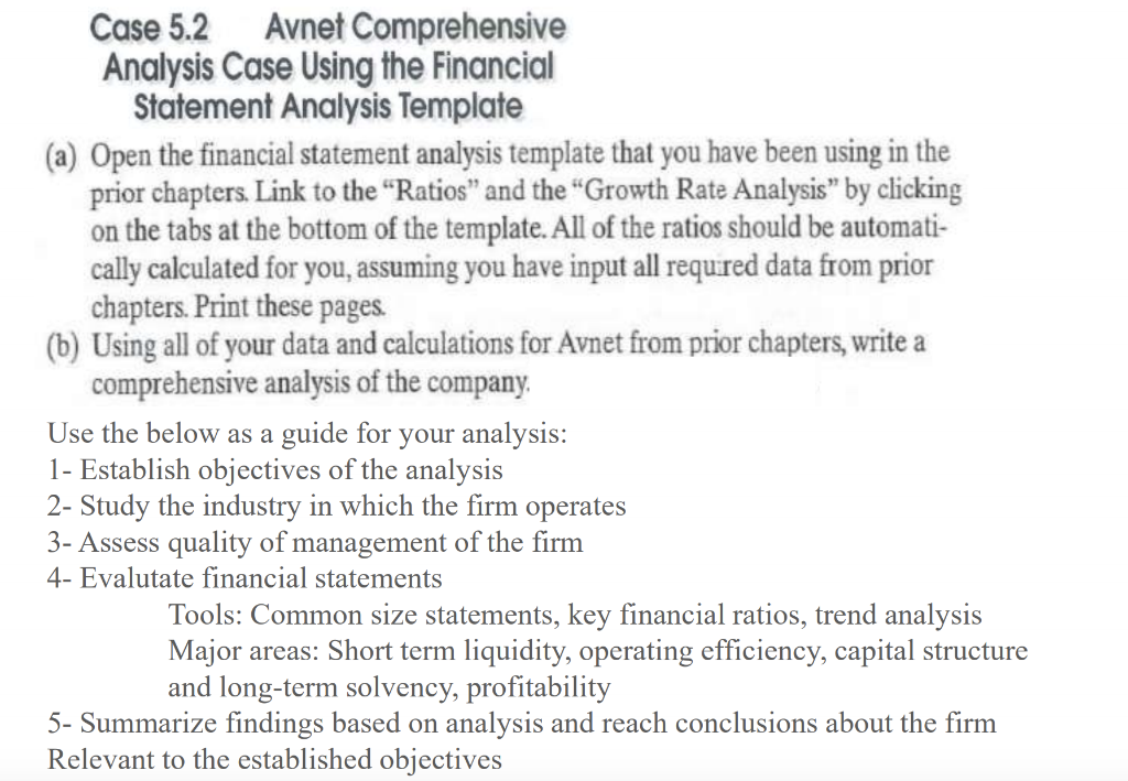 Case 5.2 Avnet Comprehensive Analysis Case Using the Financial Statement Analysis