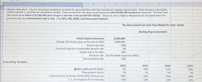  please help show work! F Student instructions. Use the forecassing variables