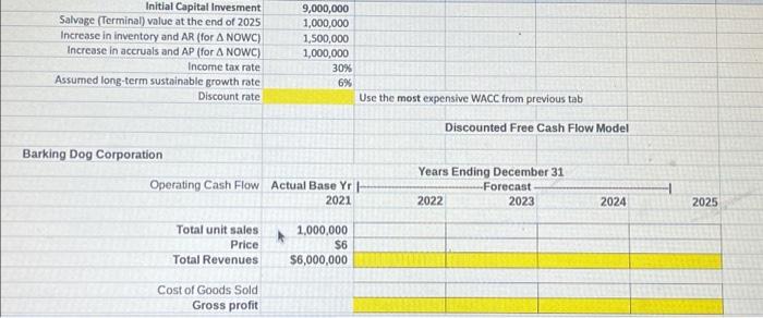 to complete the discounted free cash flow forecast and valuation shown below.