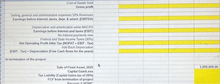 Enter formulas in the blanks where indicated to complete the calculations needed.