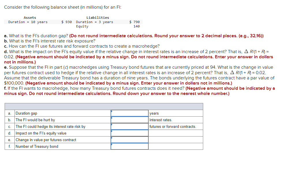  Consider the following balance sheet (in millions) for an FI: a.